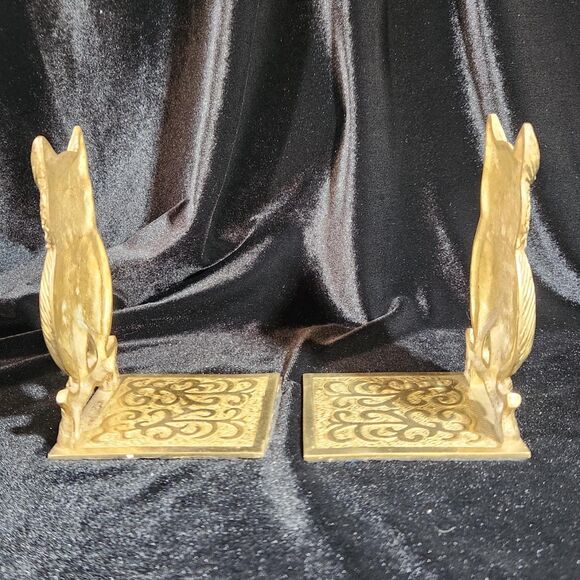 Brass Owl Bookends Set Figural Figurine w Book Holder Lip Ornate Vintage Korea - Picture 3 of 12